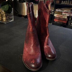 Frye Red Leather Ankle Boots